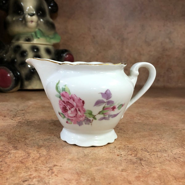 Vintage Fine Bohemian China Creamer-Czechoslovakia- Rose Pattern with Gold Trim-knickknack-coffee service-Decoration