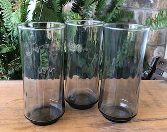 3 Vintage Libbey Swirl Gray 16 ounce Tumblers Glasses-Gas station promotion glasses