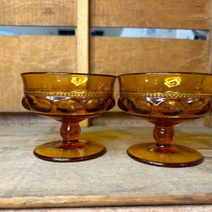 2 Vintage Indiana Glass Kings Crown Thumbprint Amber Glass Dessert ice-cream Sherbet Bowls Dishes-Decoration-knickknack