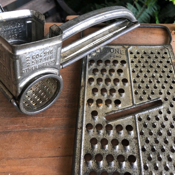 Vintage Metal Mouli Cheese Grater w/wood handle-ALL in ONE metal grater-kitchen Utensils-decoration-display