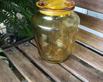 Vintage HEAVY glass Amber Cookie Storage Jar Canister-knick-knack-decoration-70's retro-More available in my TurtlefeathersStore