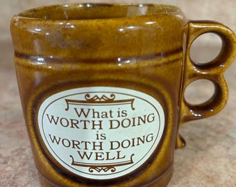 Vintage Aramis Brown Glazed Ceramic Coffee Mug Cup-"What is worth doing is worth doing well"-Shaving Mug