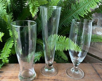 3 Vintage Barware Cocktail Beer Clear Glass Tumblers Glasses-Mancave-Party-Bar