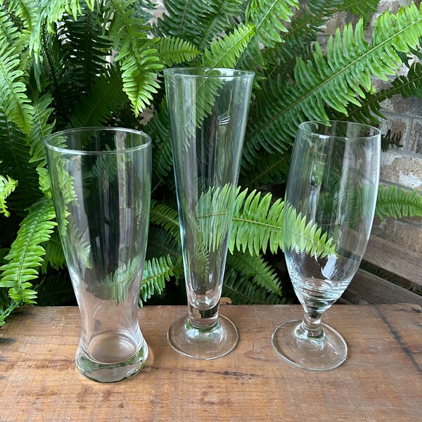 3 Vintage Barware Cocktail Beer Clear Glass Tumblers Glasses-Mancave-Party-Bar