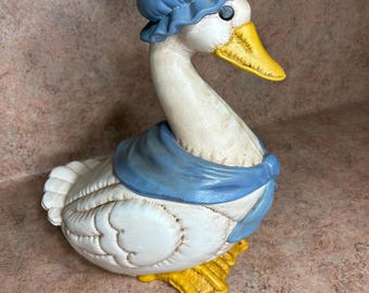 Vintage Quilted Look Antiqued Paint Mother Goose Duck Cookie Jar