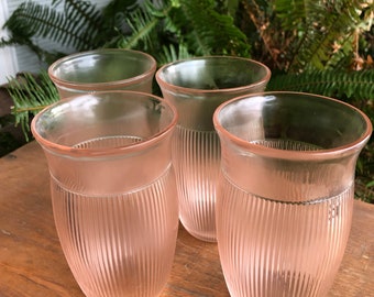 4 Vintage Light Pink Ribbed Tea Water Glasses Tumblers-Collectible-knickknack-Decoration