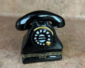 Vintage Hinged Black Rotary Phone Pill Trinket Box Decoration Knickknack