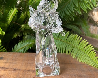 Vintage HEAVY Mikasa Crystal Angel playing Violin Religious Figurine Statue-Christmas-Knickknack-Decoration-Sculpture