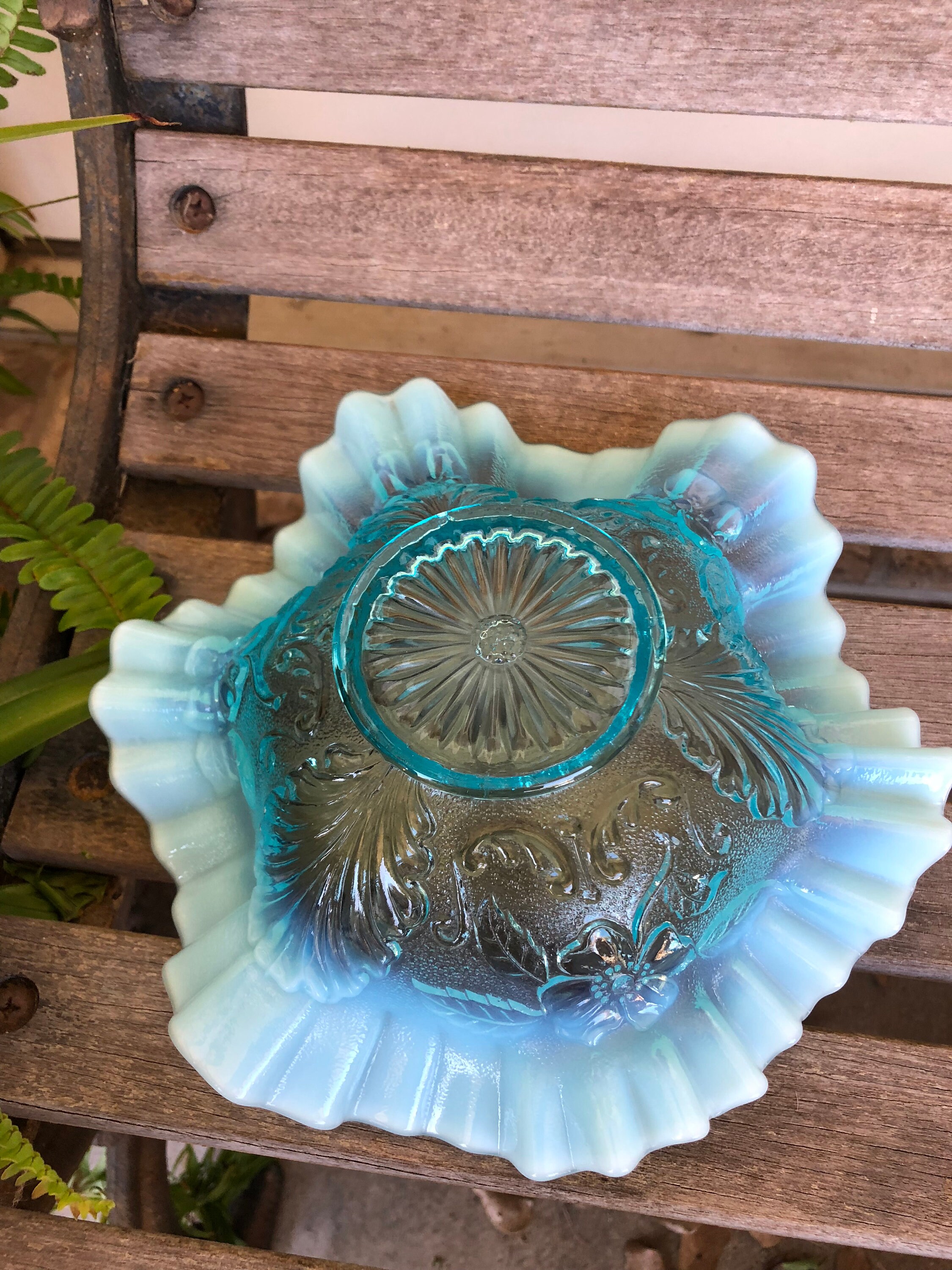 Vintage Blue Fenton Glass Wavy Edge Candy Dish Etsy