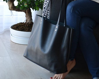 Large leather tote bag with zipper - ROME