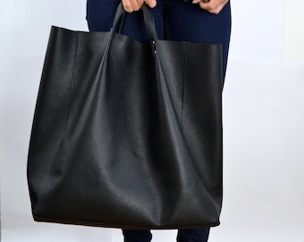 Very Large tote bag, soft leather bag, black leather bag, oversized tote, large shopper bag, everyday handbag,  travel bag - BIJING BAG -