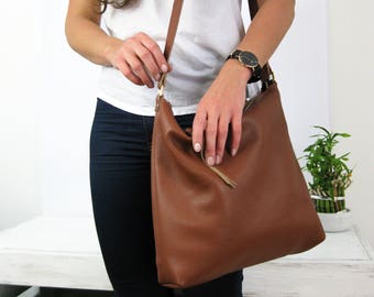 Brown Leather Hobo Bag: Italian Cowhide Crossbody Shoulder Purse