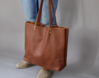 Leather handbag, Brown Leather Tote, Brown Tote, Tote bag, Leather tote woman, Leather tote - ROME Bag - Chestnut Brown Tote Bag