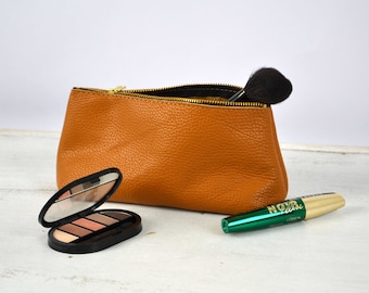 Leather Cosmetic Bag, LEATHER POUCH, Leather Pouch Bag, Leather Clutch, Leather Toiletry Bag, Leather Bag, Leather Makeup Pouch,
