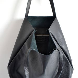 BLACK LEATHER Tote, Large Tote Bag, Black Tote Bag, Leather Laptop Bag Women's Bag Leather Tote with Zipper ROME bag image 4