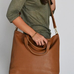 LEATHER LAPTOP TOTE, Top Zip Tote Bag, Brown Leather Oversize Tote, Italian Pebbled Leather Tote Bag - London Bag -