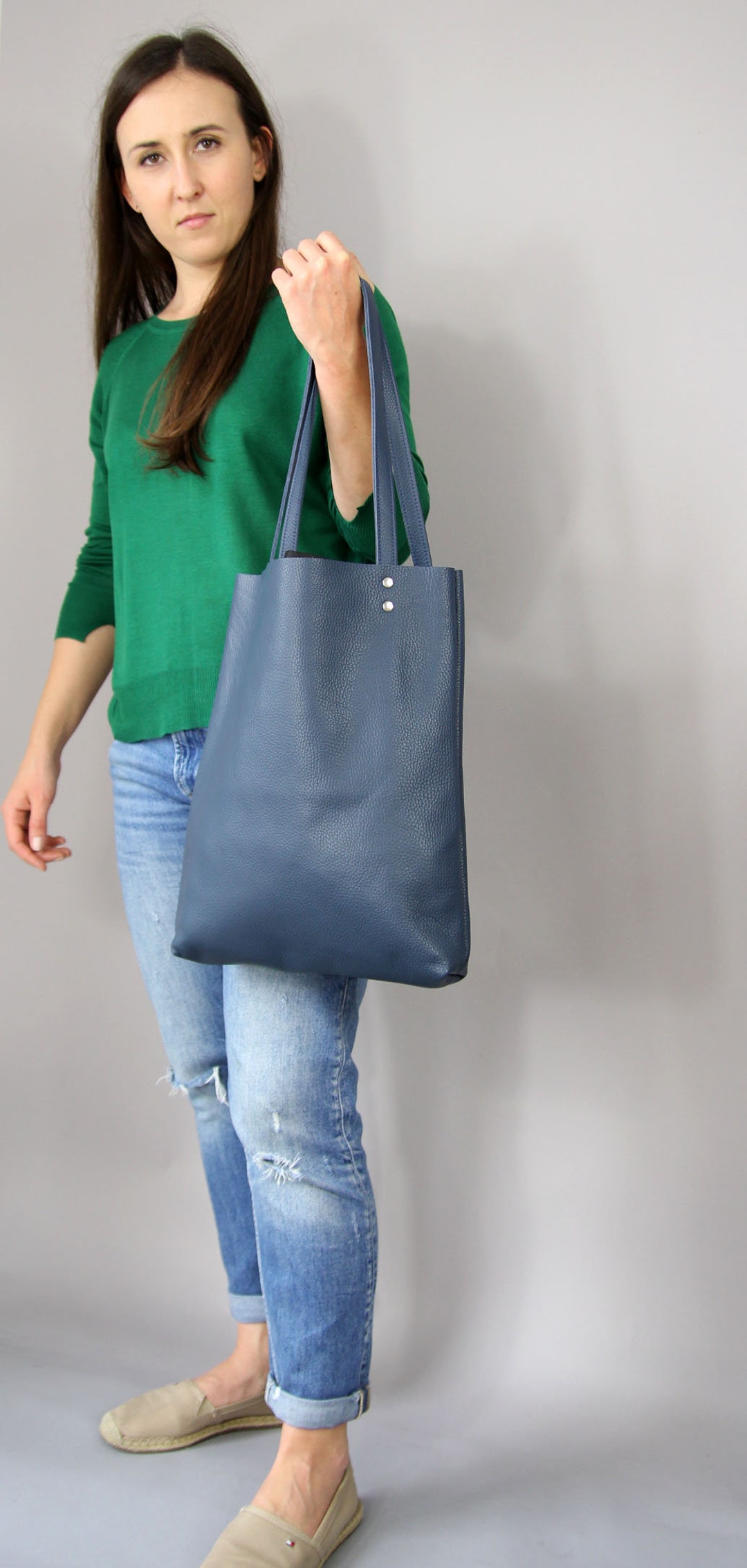 LEATHER TOTE Bag, Navy Blue Leather Tote, Leather Laptop Bag, Woman ...