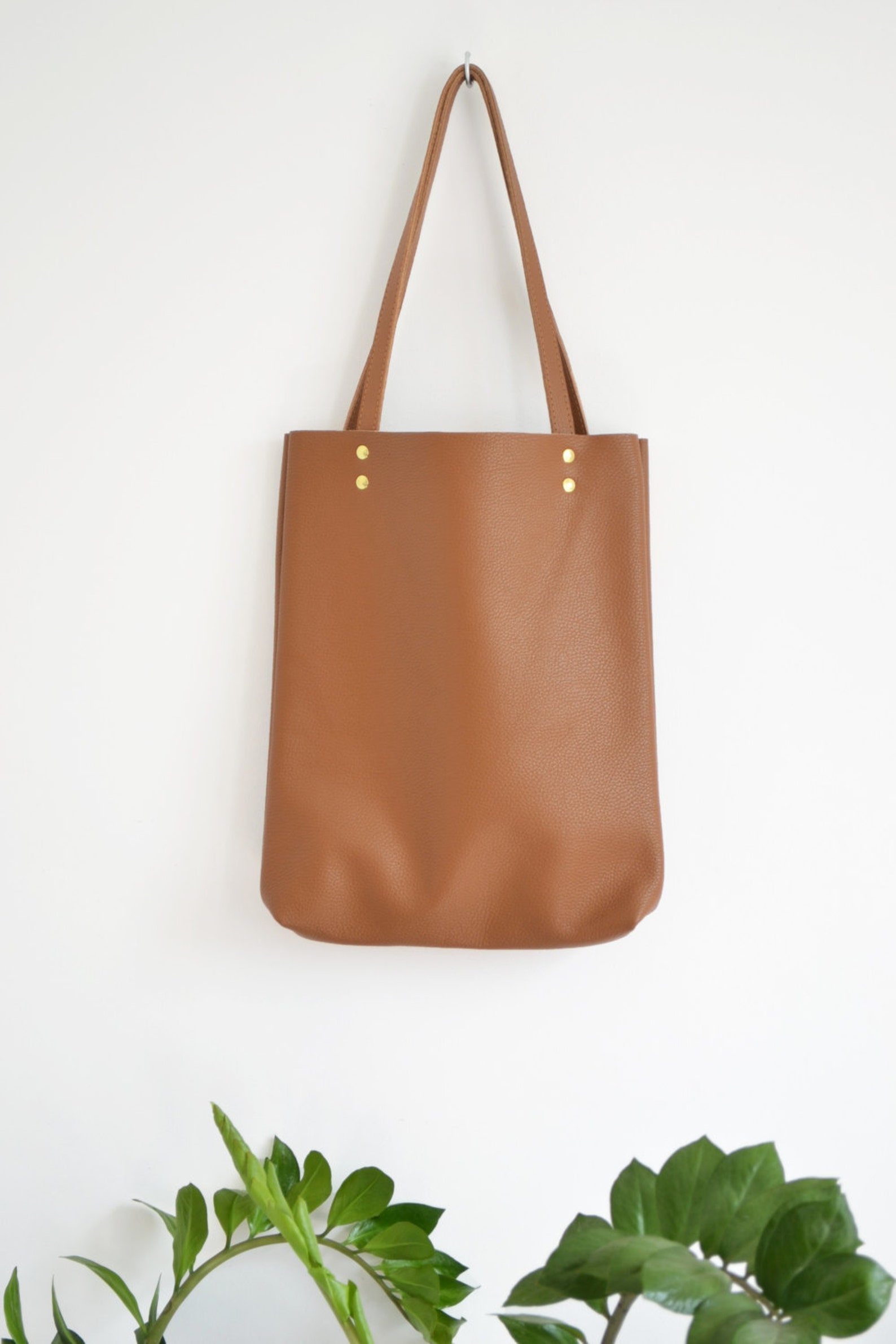 Simple BROWN LEATHER Tote Bag Pebbled Leather Laptop Bag Etsy