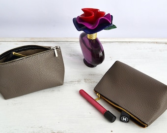 Neceser de piel granulada: neceser de piel italiana para maquillaje y artículos de aseo