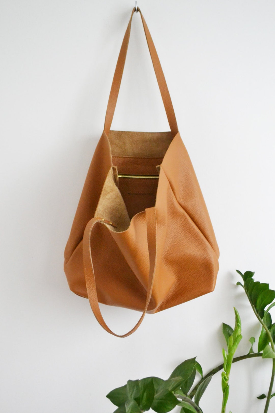 BROWN LEATHER Tote Large Tote Bag Tan Tote Bag Leather Etsy