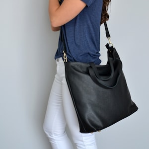 Large LEATHER TOTE Bag -  Oversize Black Leather Tote- Black Top Zip Tote  - Woman Leather Tote - Soft Leather Tote Bag - LONDON Bag -