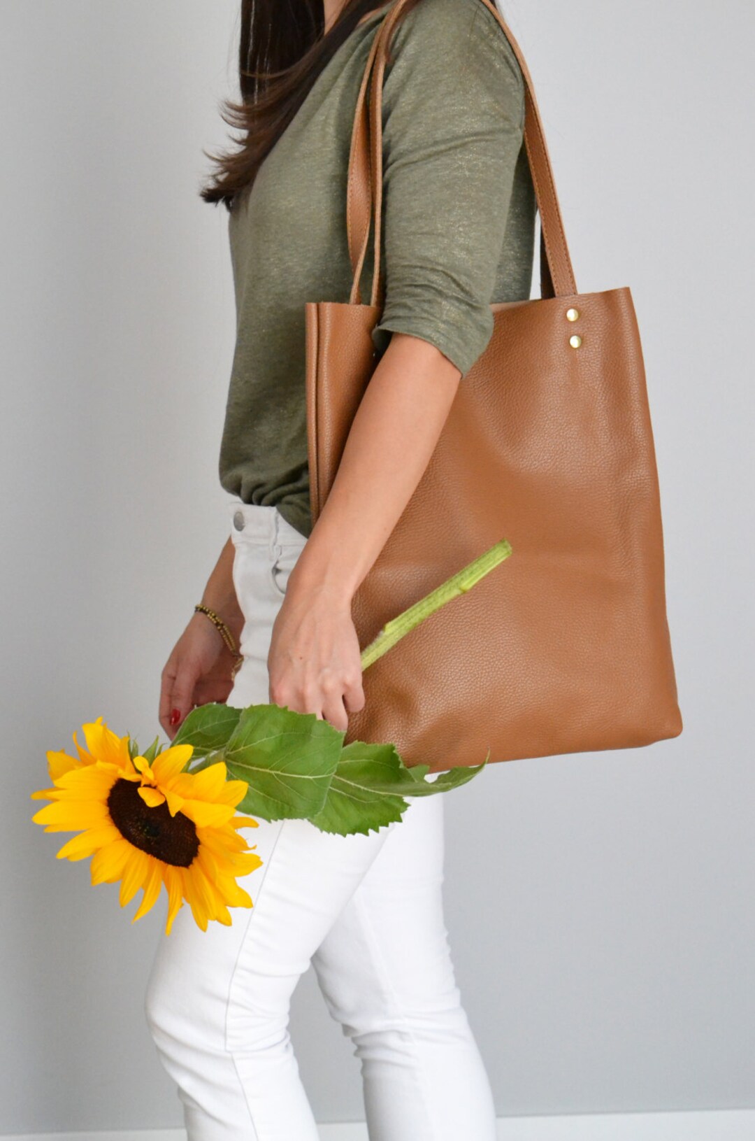 SIMPLE BROWN TOTE Leather Tote Bag Pebbled Leather Laptop Bag Etsy