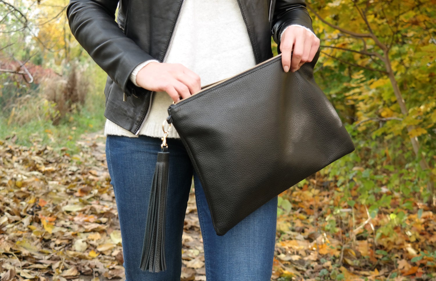 Leather Clutch Bag, Melanie - Orange Croc