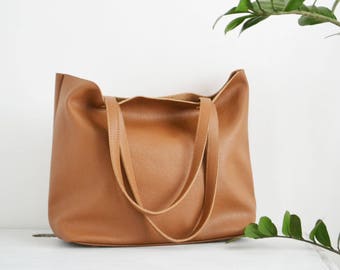 Women's LAPTOP BAG - LEATHER Tote Bag - Large Tote Bag - Italian Pebbled Leather - Magnetic or Zip Closure - Rome bag -