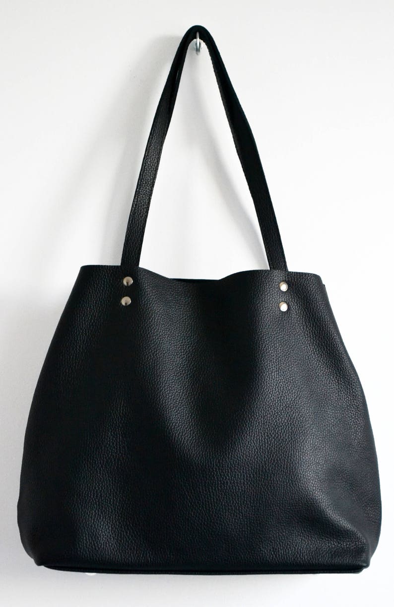 BLACK LEATHER Tote, Large Tote Bag, Black Tote Bag, Leather Laptop Bag Women's Bag Leather Tote with Zipper ROME bag image 7