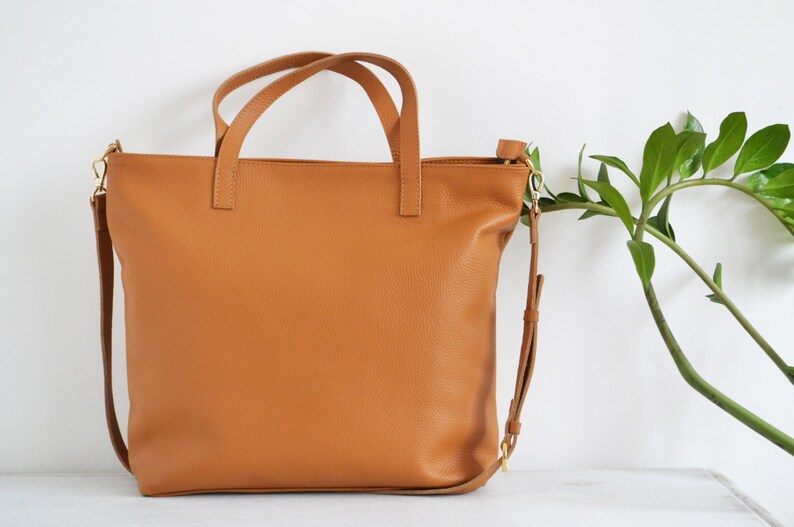 TAN LEATHER TOTE Tan Leather Bag Camel Brown Leather Tote - Etsy