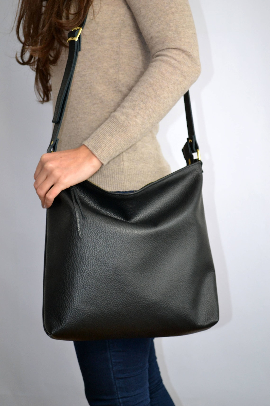 BLACK LEATHER HOBO Bag, Women Leather Handbag, Hobo Crossbody Bag, Soft