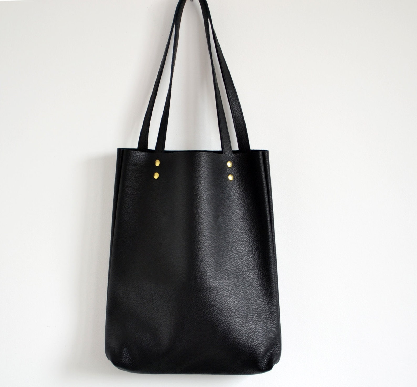 LEATHER TOTE BLACK Leather Tote Bag Pebbled Leather Laptop - Etsy Polska