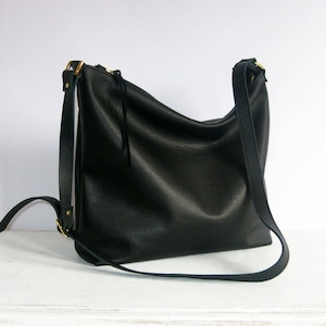 Bolso de piel para mujer, bandolera negra, bolso de piel suave, monedero de piel, bolso bandolera - Bolso Barcelona - BOLSO HOBO DE PIEL, Bolso de piel negro,