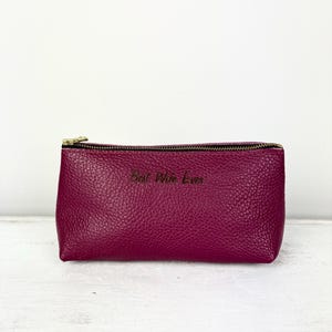 Leather Medium Cosmetic Pouch – Red and Raspberry, 20 cm Makeup Bag, Pebbled Leather