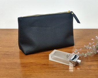 LARGE LEATHER POUCH - Leather Clutch - Leather Toiletry Bag - Leather Bag - Leather Makeup Bag - Cosmetic Bag with Lining