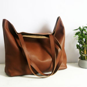 Brown Leather Tote, Leather tote woman, Leather tote, Chestnut Brown Tote Bag, LEATHER TOTE with zipper, Brown Tote ROME Bag image 5