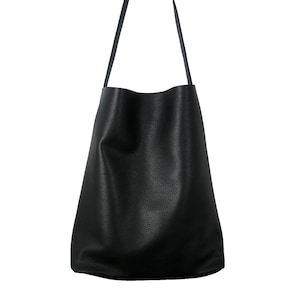 LARGE Black LEATHER Hobo Bag - Black Genuine Leather Tote Bag for 15-inch Laptop, Italian Black Leather Tote - Dublin Bag -