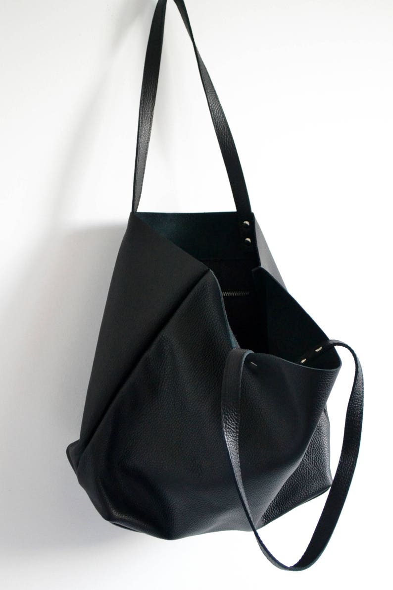 BLACK LEATHER Tote, Large Tote Bag, Black Tote Bag, Leather Laptop Bag Women's Bag Leather Tote with Zipper ROME bag image 5