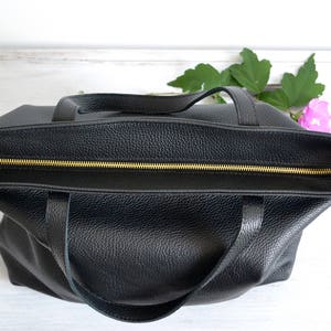 BLACK LEATHER Tote, Large Tote Bag, Black Tote Bag, Leather Laptop Bag Women's Bag Leather Tote with Zipper ROME bag image 3