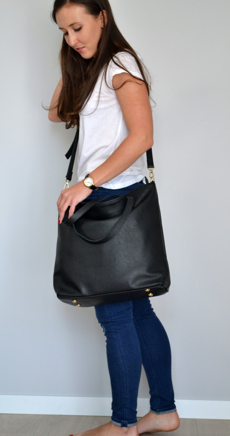 Large Leather Tote Bag Top Zip Oversize Pebbled Leather Bag Etsy