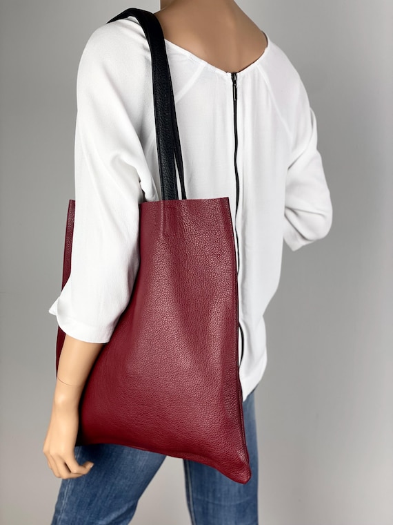 Handmade Oxblood Leather Tote Bag: Italian Full Grain Cowhide, Minimalist  Work Purse