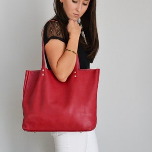 Large Red Leather Tote Bag, Leather Tote, Soft Tote Bag, Leather Tote Woman, Leather shopper bag, Leather tote - ROME bag - Red Tote Bag