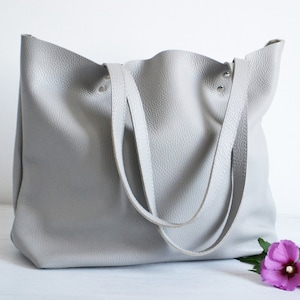 Leather Tote Bag Women Gray, Laptop Tote, Leather tote - ROME Bag, Classic Grey Bag, Womens Purse, Tote Bag Leather,  Grey Tote Bag