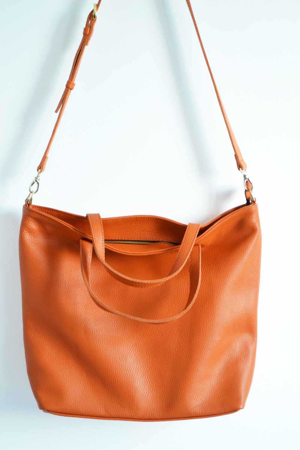 Oversize Bag Leather Tote Bag Top Zip Bag Orange Leather - Etsy