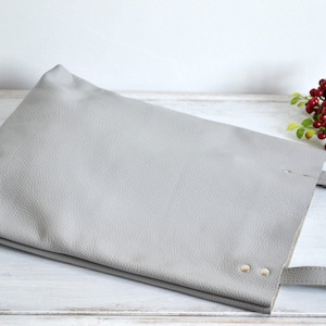 GREY LEATHER Everyday Tote Bag Pebbled Leather Laptop Bag Italian Grey Leather Tote - MADRID -