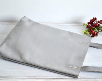 GREY LEATHER Everyday Tote Bag Pebbled Leather Laptop Bag Italian Grey Leather Tote - MADRID -