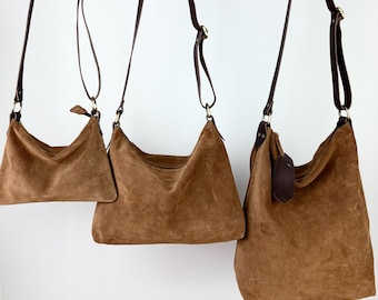 Handmade Suede Hobo Bag: Adjustable Leather Crossbody, Personalized