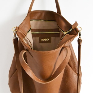 Large Leather Tote Bag: Chocolate Brown Top Zip, Adjustable Strap