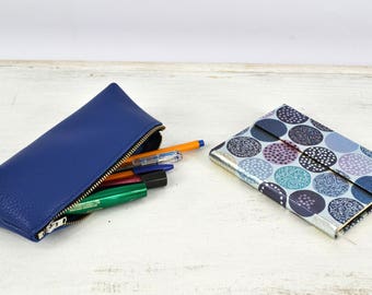 Estuche de cuero azul cobalto: Estuche con cremallera para pinceles
