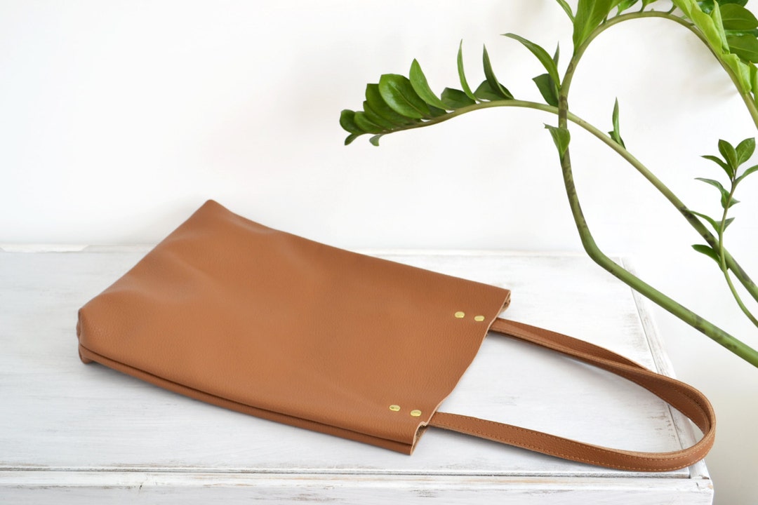 Simple BROWN LEATHER Tote Bag Pebbled Leather Laptop Bag Etsy